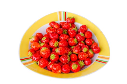 Plate of strawberries on white background
