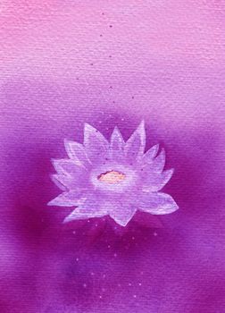 Abstract painted magic pink waterlily with small stars. Original watercolor painting digitalized. 