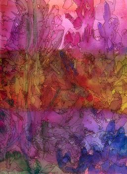 Abstract painted original watercolor and ink pen background texture