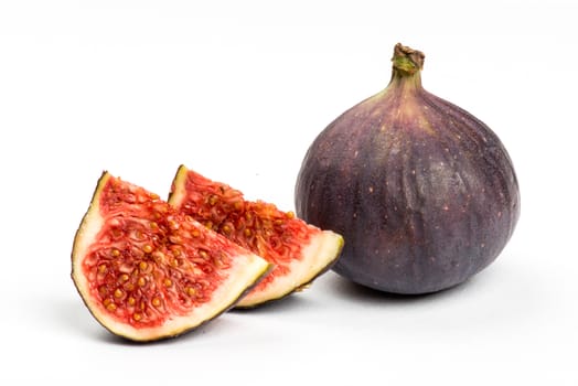 Collection of fresh ripe figs on white background