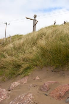 directions from a wooden sculpture at the mahareesl beach in county Kerry Ireland