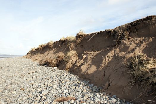 dunes that have suffered extreme coastal erosion damage due to big storm waves