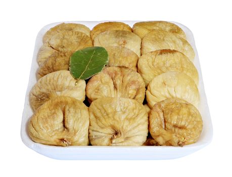 Dried figs in the box on a white background, isolated
