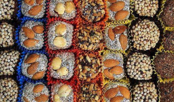 Turkish candies and sweets, tasty background, texture 
