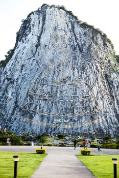Khao Chi Chan cliff carved with laser to the Buddha.