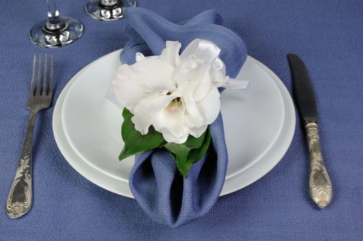 Fragment table setting decorated with flower napkin