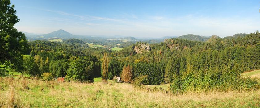 Landscape in Czech Switzerland - panoramic view of the rocks and forests