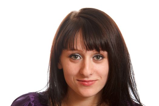 Young real woman portrait on white background