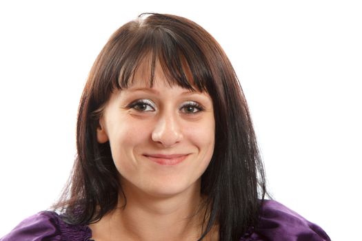 Young real woman portrait on white background