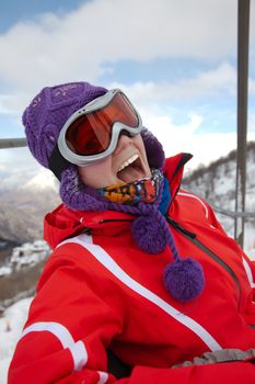 Female skier portrait, cold weather
