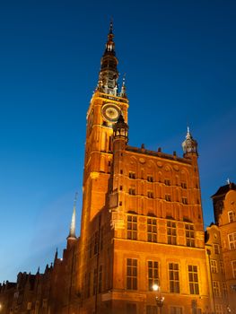 Gdansk Town Hall by night, Pomerania, Poland