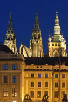 czech republic, prague - hradcany castle and st. vitus cathedral at dusk