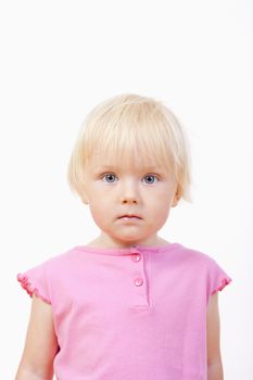 portrait of a little girl with blond hair and blue eyes - isolated on white