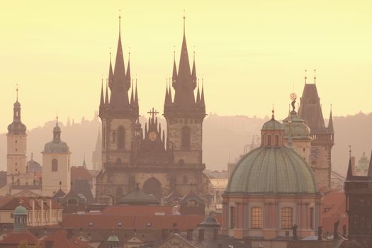 czech republic, prague - spires of the old town and tyn church