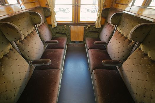 Interior of a passenger with vintage seats