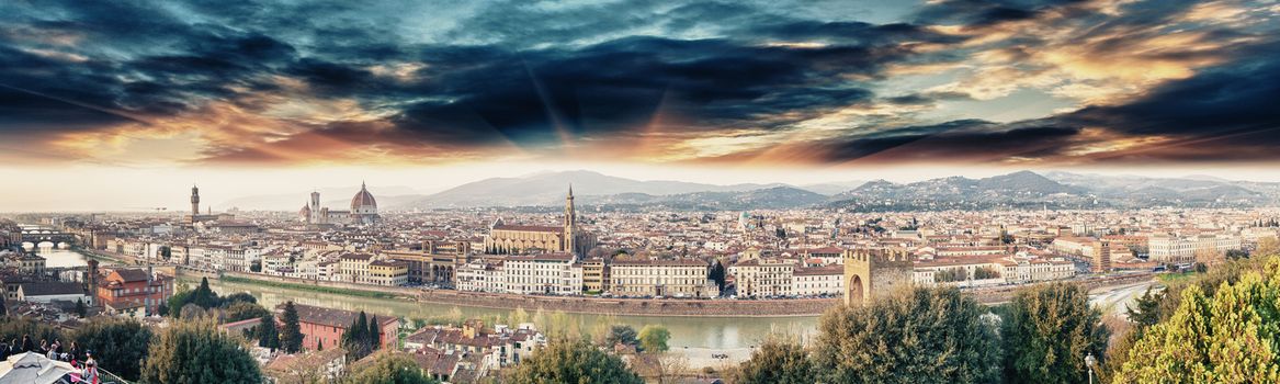 Sunset sky over Florence - Panoramic view from Michelangelo Square.