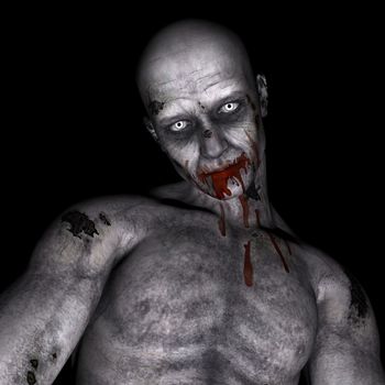 One zombie portrait in black background for Halloween - 3D render