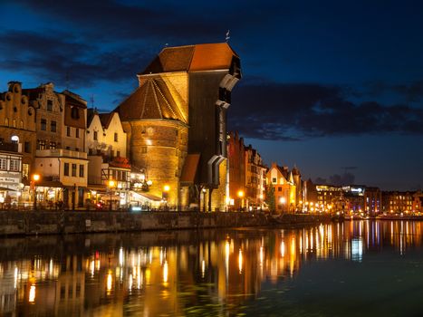 Crane at Motlawa river by night, Gdansk, Poland