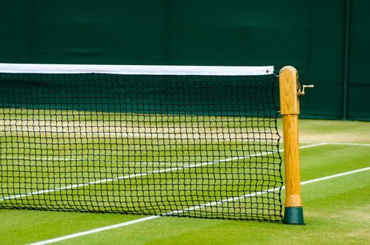 Lawn tennis court and net