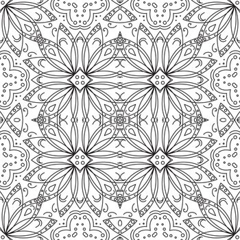 Abstract floral pattern, black contours on white background.