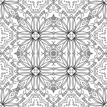 Abstract floral pattern, black contours on white background.