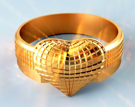 Golden ring in the shape of a heart