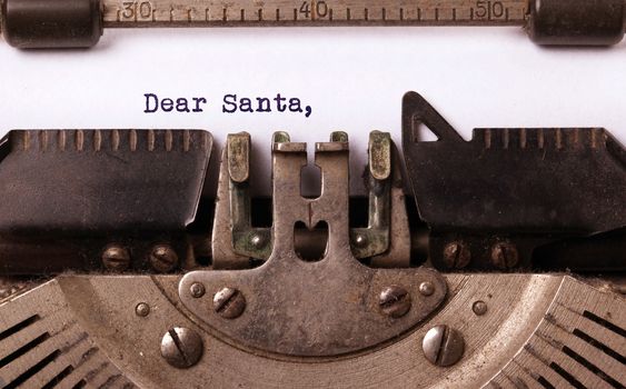 Vintage inscription made by old typewriter, dear santa