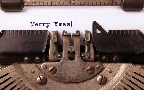 Vintage inscription made by old typewriter, Merry Xmas