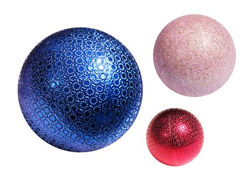 Christmas color spheres with path on white background