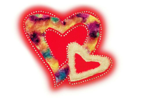 Red heart fluff and sequin on white background withe with clipping paths