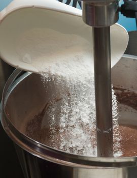 Ice cream preparation with different tools, ingredients, and machines