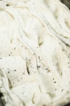 Ice cream preparation with different tools, ingredients, and machines