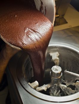 Ice cream preparation with different tools, ingredients, and machines
