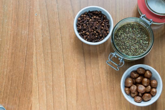 Set of some spices on a wood background