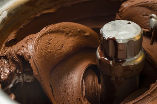 Ice cream preparation with different tools, ingredients, and machines