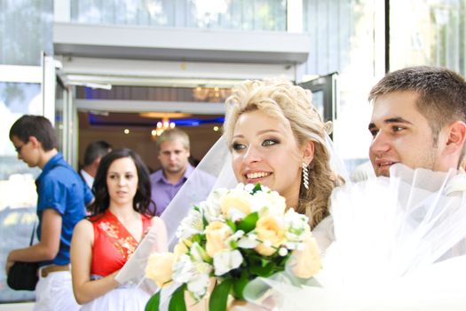 Young married couple in the wedding day