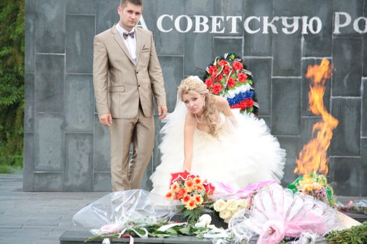 Young married couple in the wedding day