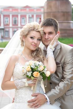 Young married couple in the wedding day