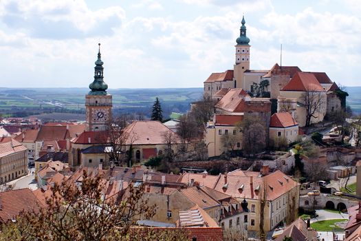 Photo shows Mikulov city view in the Southern Moravia.