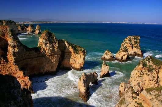 Beautiful cliffs of Ponta de Piedade, Lagos, Algarve region, Portugal 