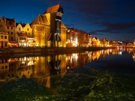 Crane at Motlawa river by night, Gdansk, Poland