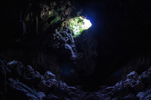 fantastic light in entrance of cave Koa-yoy at Thailand