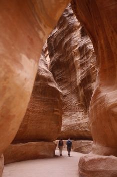 the landscape and streets in the Temple city of Petra in Jordan in the middle east.