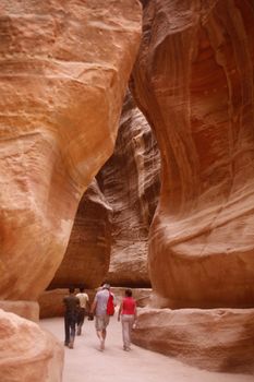 the landscape and streets in the Temple city of Petra in Jordan in the middle east.