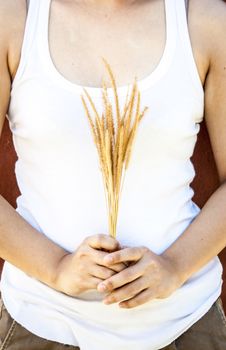 dry cereal tree in lady hand 