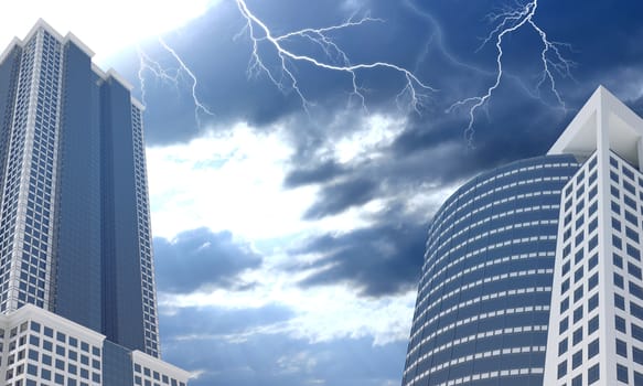 Skyscrapers and evening sky with clouds. Architecture background