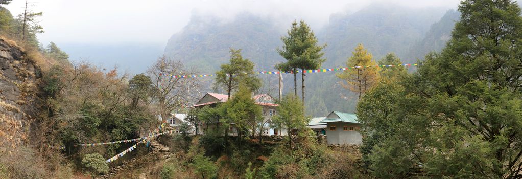 Movement of the clouds on the mountains Himalayas, village, Nepal