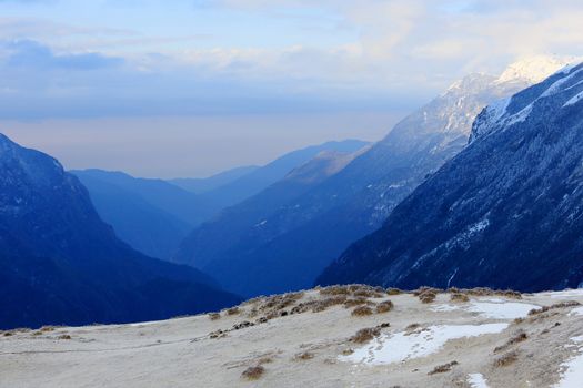 Movement of the clouds on the mountains, Himalayas, Nepal