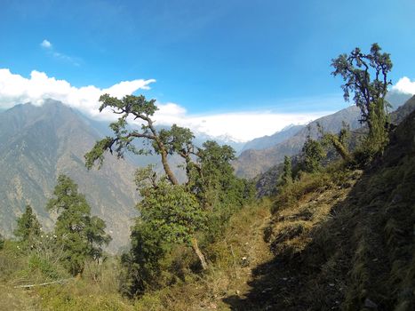 Movement of the clouds on the mountains, Himalayas, Nepal