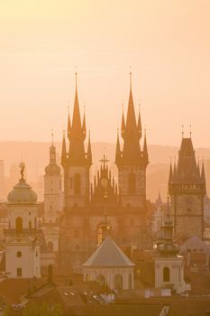 czech republic, prague - spires of the old town and tyn church